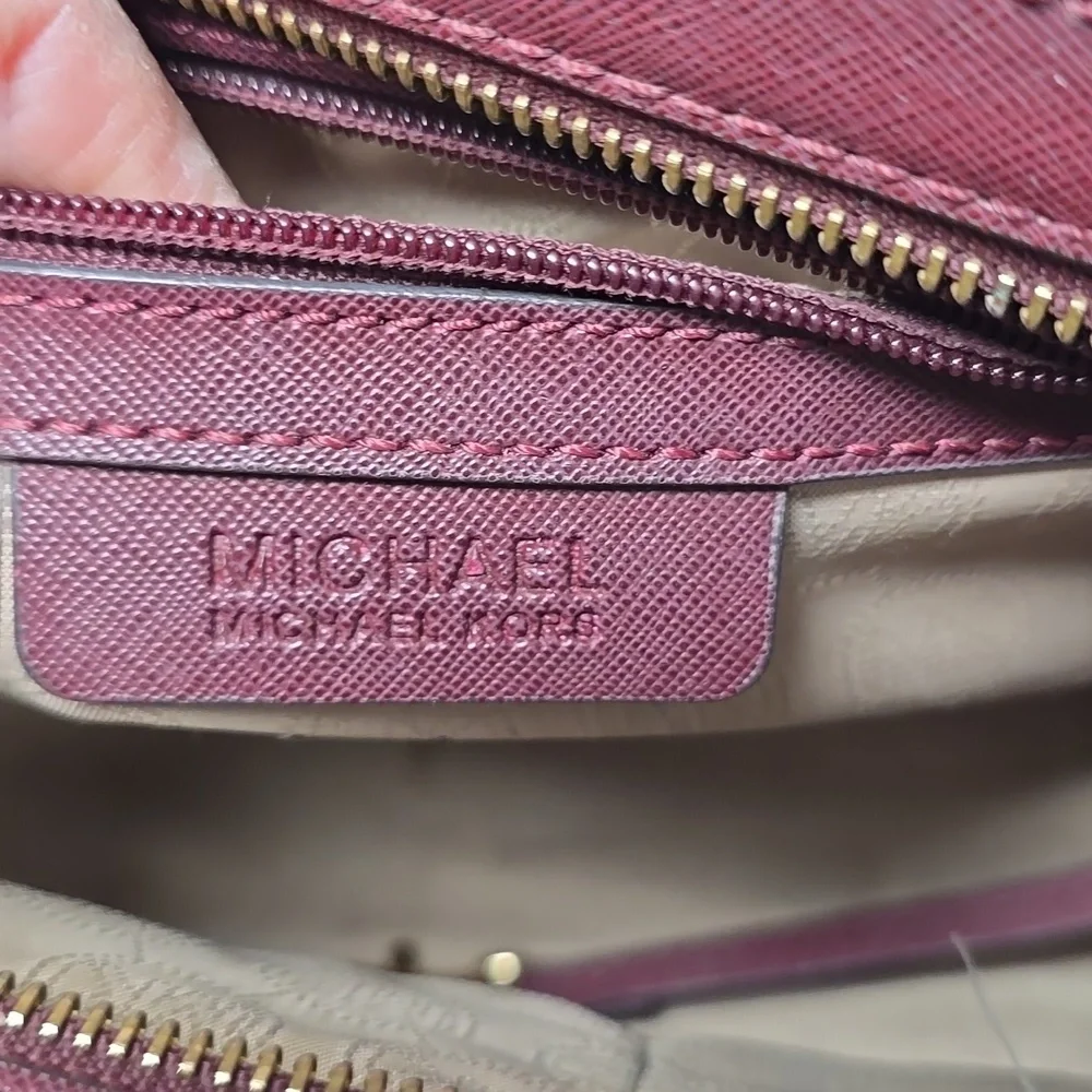 Michael Kors Burgundy Medium Selma Studded Saffiano Satchel - Picture 7 of 14